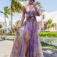 💃 Rochie de petrecere asimetrică multicoloră cu detalii florale