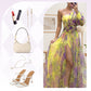 💃 Rochie de petrecere asimetrică multicoloră cu detalii florale