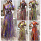 💃 Rochie de petrecere asimetrică multicoloră cu detalii florale