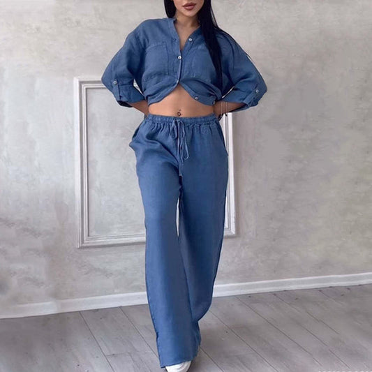 💕 Set lejer cu pantaloni evazați și cordon în talie 👖