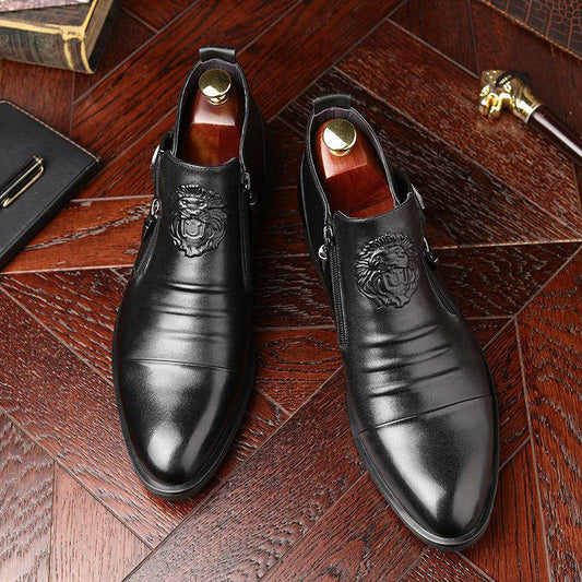 💁‍♂️Cizme bărbătești din piele cu închidere cu fermoar dublu și vârf ascuțit👞