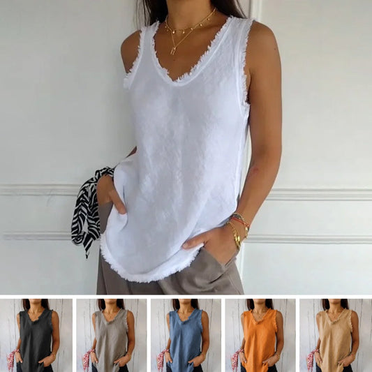 💝Tricou fără mâneci din in și bumbac pentru femei