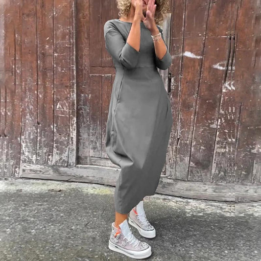 Rochie simplă elegantă cu mânecă lungă și buzunar pentru femei