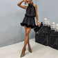 🎀Livrare gratuită🎀Rochie elegantă Halter cu paiete pentru femei cu tiv din pene