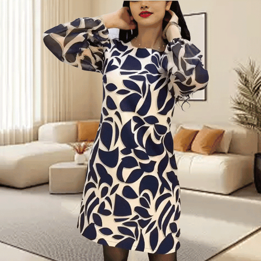 👗 Rochie Elegantă Feminină cu Mâneci Lungi | Gât Rotund & Imprimat Floral