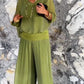 👖 Set 2 Piese Femei: Pantaloni Șifon cu Picior Lat 🌿 | Top Asortat | Siluetă Fluida