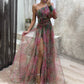 💃 Rochie de petrecere asimetrică multicoloră cu detalii florale