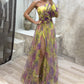 💃 Rochie de petrecere asimetrică multicoloră cu detalii florale