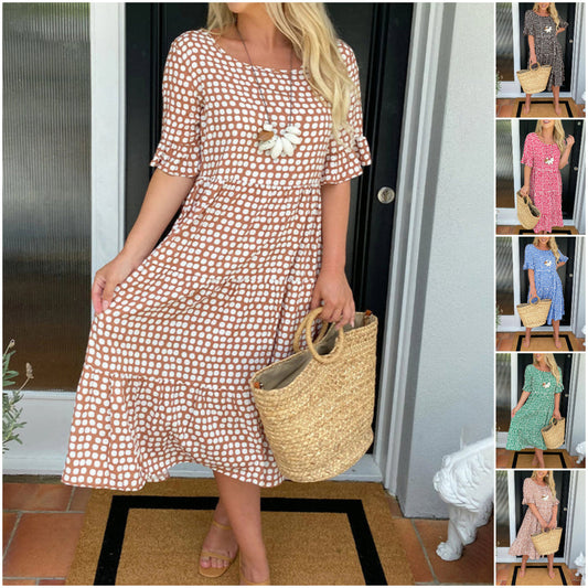 💥2025 Vânzare 🎁 Polka Dot Ruffle Round Neck Midi Skirt