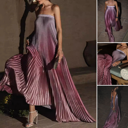 💖 Rochie de seară plisată ombre, fără bretele