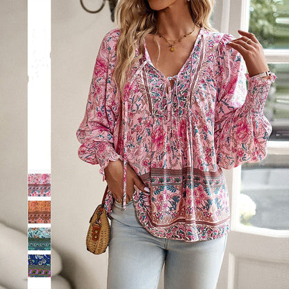 💖VÂNZARE ÎN ULTIMA ZI 50% REDUCERE💖Moda femeilor imprimate v-Neck Long Sleeve Shirt