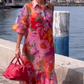 🌺 Rochie roșie din șifon cu imprimeu floral