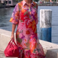 🌺 Rochie roșie din șifon cu imprimeu floral