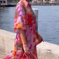 🌺 Rochie roșie din șifon cu imprimeu floral