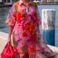 🌺 Rochie roșie din șifon cu imprimeu floral