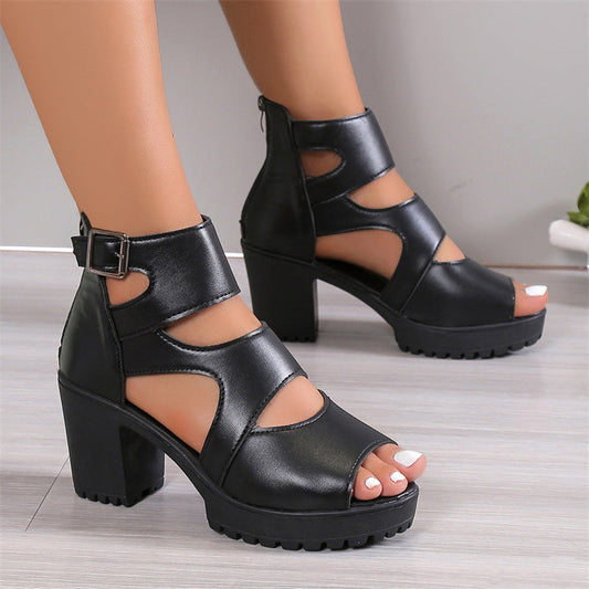🔥Femeii Peep Toe Chunky Heel Sandal Booties