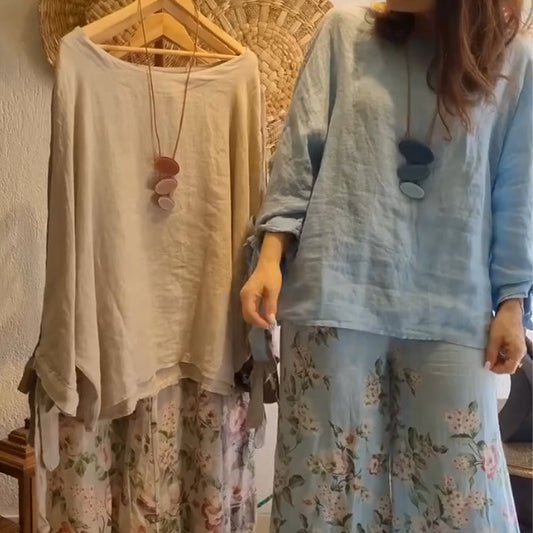 🌺 Set lejer cu bluză și pantaloni evazați cu imprimeu floral 🌼