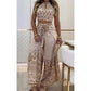 💖 Set etnic retro pentru femei – Top fără mâneci cu guler halter + pantaloni evazați