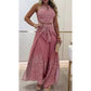 💖 Set etnic retro pentru femei – Top fără mâneci cu guler halter + pantaloni evazați