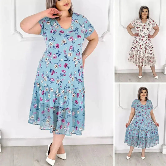 Rochie Plisată Patchwork cu Imprimeu Floral 🥰👗