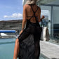 🎁Deserted Island Crochet Knit Cross Back Cover Up Maxi Dress Livrare gratuita李如意