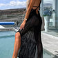 🎁Deserted Island Crochet Knit Cross Back Cover Up Maxi Dress Livrare gratuita李如意