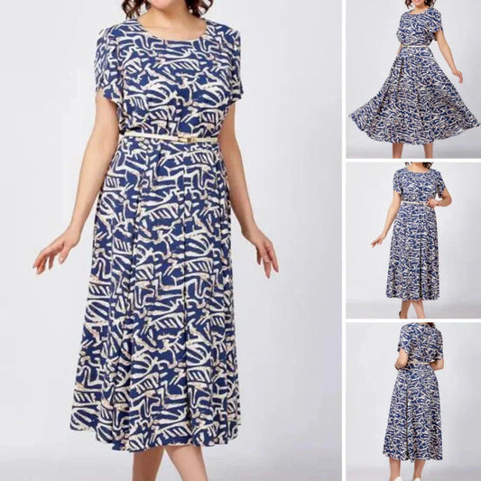 👗 Rochie albastră trendy cu mânecă scurtă și curea