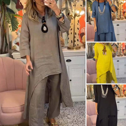 👚🎉Set de două piese cu top și pantaloni neregulat pentru femei