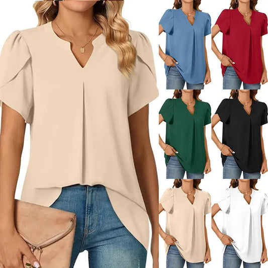 👚🎀Femeii V-Neck culoare solidă cu mânecă scurtă Top