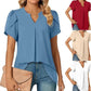 👚🎀Femeii V-Neck culoare solidă cu mânecă scurtă Top