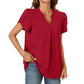 👚🎀Femeii V-Neck culoare solidă cu mânecă scurtă Top