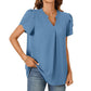 👚🎀Femeii V-Neck culoare solidă cu mânecă scurtă Top