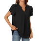 👚🎀Femeii V-Neck culoare solidă cu mânecă scurtă Top