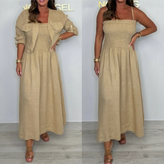 👗 Set 2 piese: rochie cu bretele subțiri & jachetă scurtă casual 💕