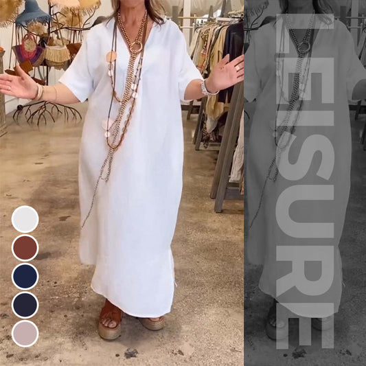 🌿 Rochie casual lejeră unicoloră cu despicături pentru femei
