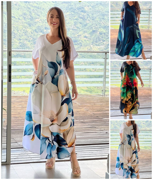 🌺【S-4XL】Rochie lungă imprimată, lejeră și elegantă