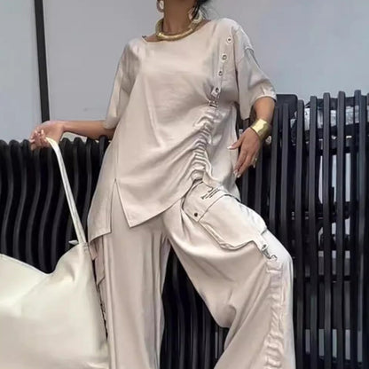 💖Set casual pentru femei – tricou cu guler rotund & pantaloni din 2 piese