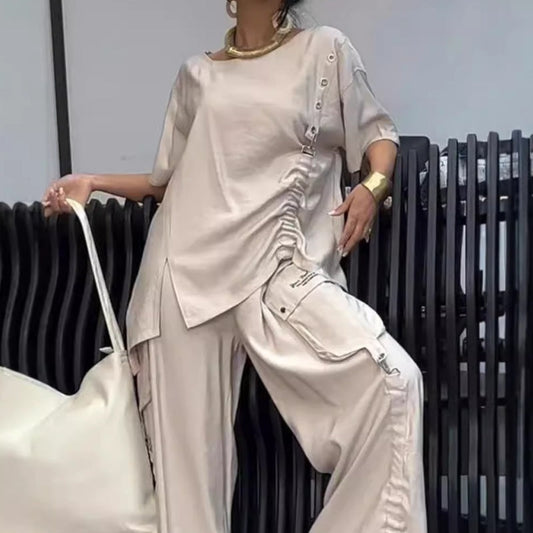 💖Set casual pentru femei – tricou cu guler rotund & pantaloni din 2 piese