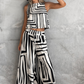 👚 Set 2 piese femei: Top dungi fără mâneci + Pantaloni largi 🌊