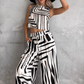 👚 Set 2 piese femei: Top dungi fără mâneci + Pantaloni largi 🌊