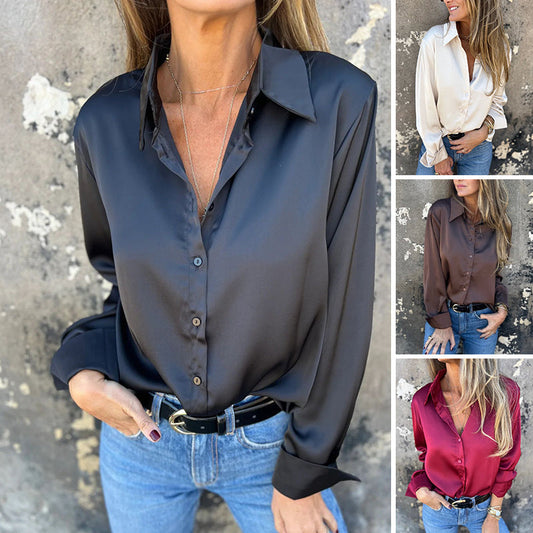 👔 Cămașă Feminină din Satin cu Mâneci Lungi | Elegantă & Luxoasă