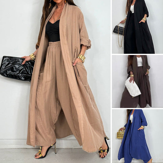 👚 Set 2 piese femei: Cardigan + Pantaloni Largi 🌿 | Bumbac & In