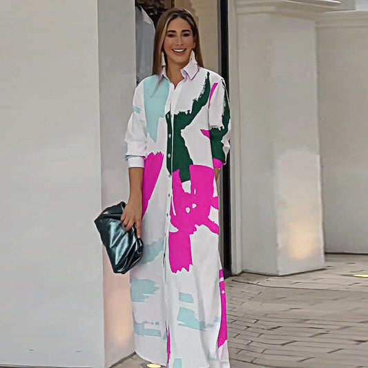 👗 Rochie Lungă Casual Femei cu Imprimat 🌸 | Tăietură Lejeră