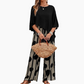 👚 Set 2 Piese Femei: Top cu Mâneci 3/4 + Pantaloni Imprimați 🌿 | Bumbac & In | Casual Elegant