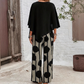 👚 Set 2 Piese Femei: Top cu Mâneci 3/4 + Pantaloni Imprimați 🌿 | Bumbac & In | Casual Elegant