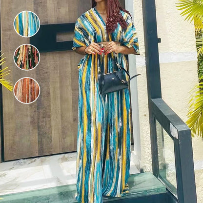 👚 Set 2 Piese Femei cu Imprimat Dungi Neregulate 🌈 | Top + Pantaloni