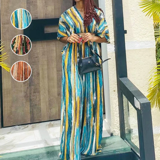👚 Set 2 Piese Femei cu Imprimat Dungi Neregulate 🌈 | Top + Pantaloni