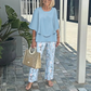 💐Set pantaloni imprimați și top cu gât rotund