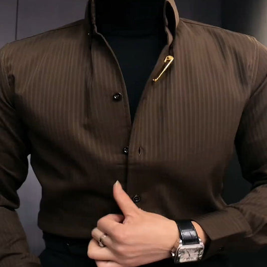 👔 Cămașă Bărbați cu Dungi Subțiri 🌊 | Stil Slim Fit | Bumbac Premium