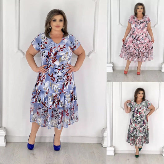 🌸【S-4XL】Rochii elegante cu mânecă scurtă și gât în V pentru femei